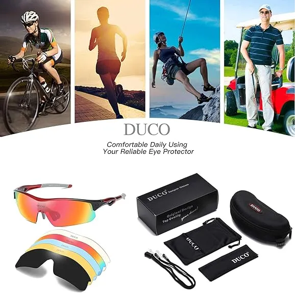 DUCO POLARIZED SPORTS CYCLING SUNGLASSES FOR MEN WITH 5 INTERCHANGEABLE LENSES FOR RUNNING GOLF FISHING HIKING BASEBALL 0020