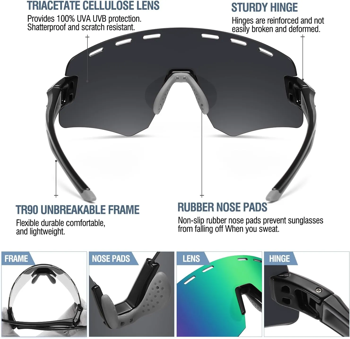 DUCO Polarized Sports Sunglasses for Men Women Driving Cycling Mountain Bike Fishing Running Golf Sun Glasses DC0049