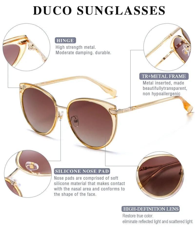 DUCO Retro Designer Sunglasses for Women Polarized UV Protection Sunglasses DC1222