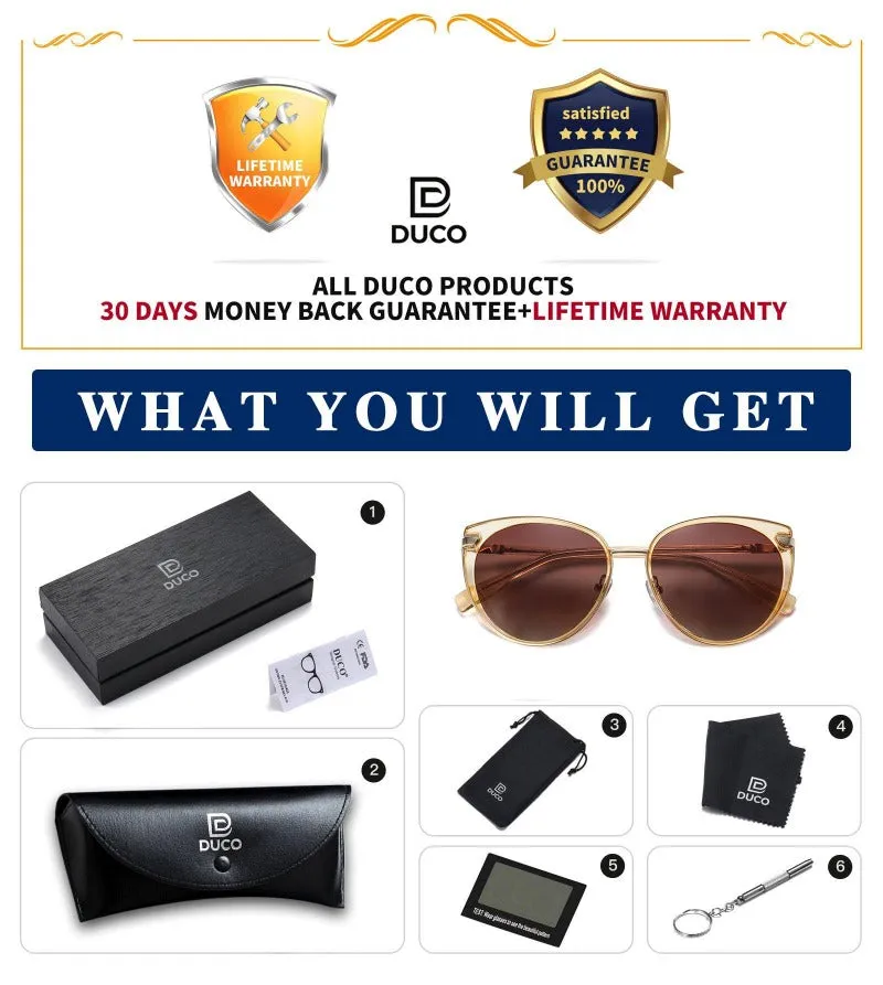 DUCO Retro Designer Sunglasses for Women Polarized UV Protection Sunglasses DC1222