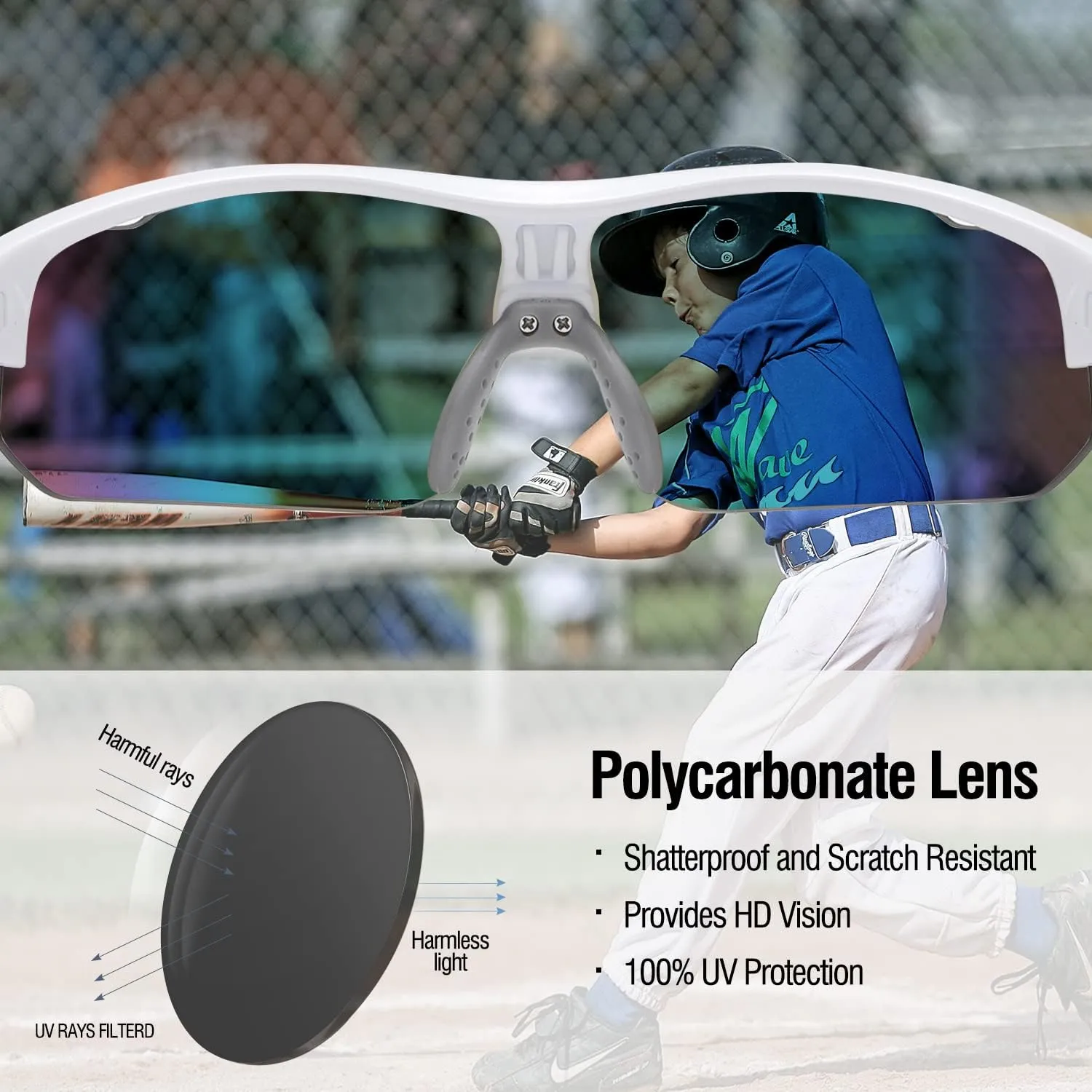 DUCO Sports Youth Baseball Sunglasses for Kids Unbreakable TR90 Frame Lightweight Sun Glasses for Boys and Girls DK261