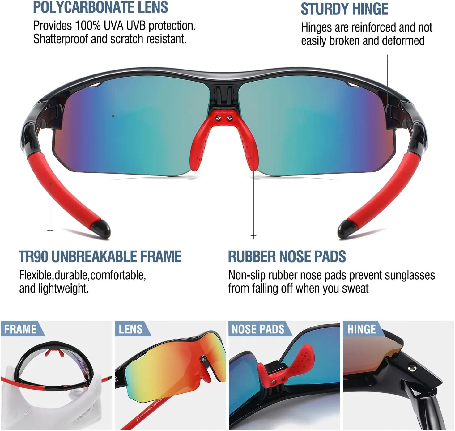 DUCO Sports Youth Baseball Sunglasses for Kids Unbreakable TR90 Frame Lightweight Sun Glasses for Boys and Girls DK261