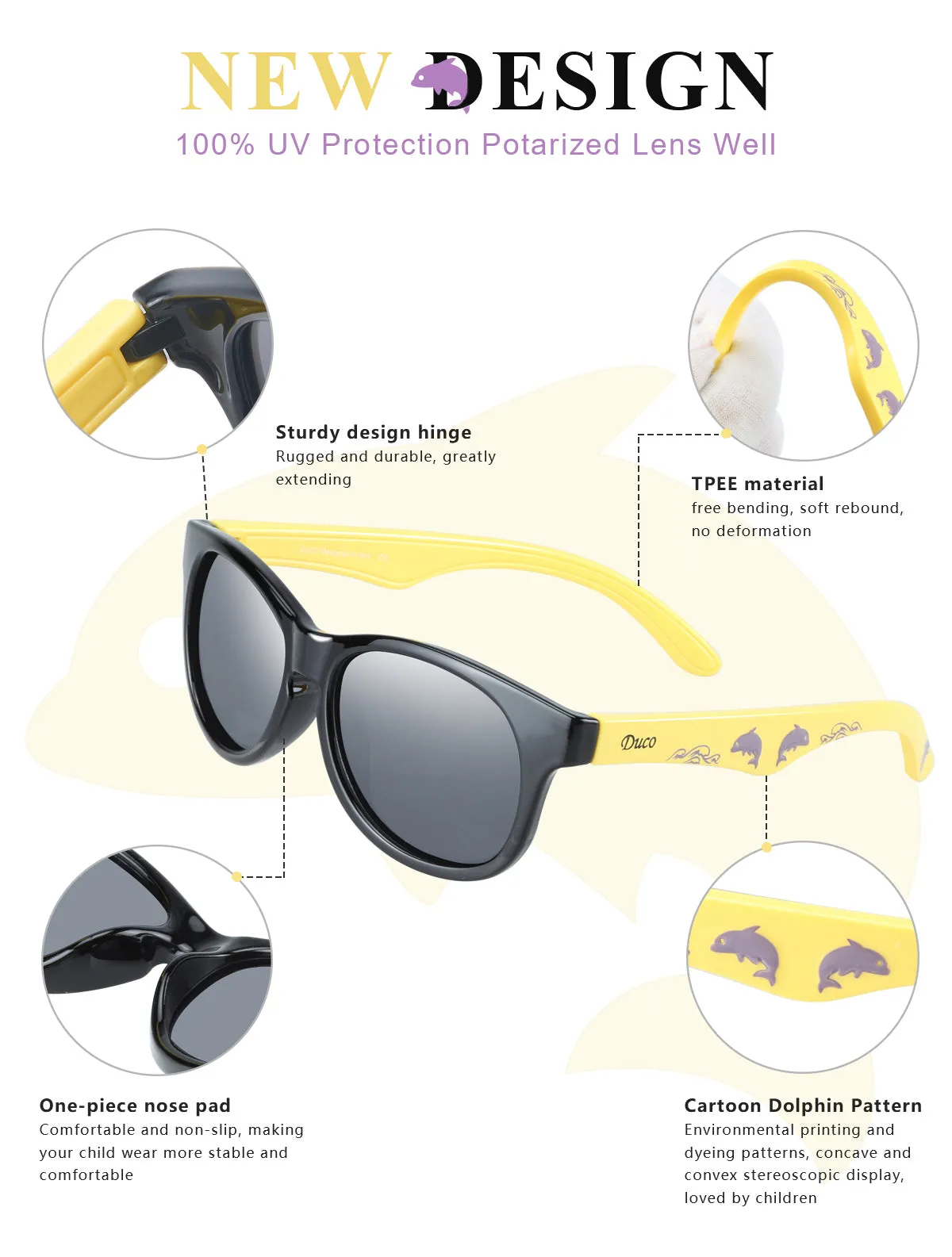 DUCO TPEE Kids Sport Polarized Sunglasses For Kids Boys Girls Rubber Flexible Frame Sunglasses UV Protection