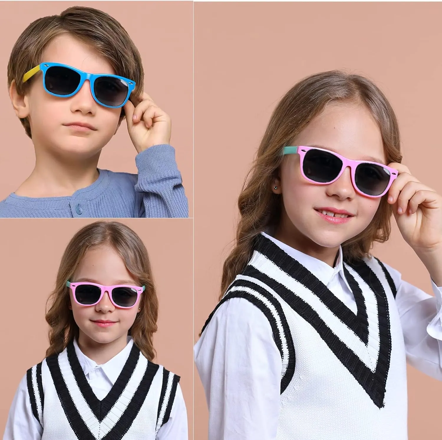 DYLB Kids Polarized Sunglasses for girls boys 3 Pack, Flexible TPEE Rubber Frame for Children Age 3-8.