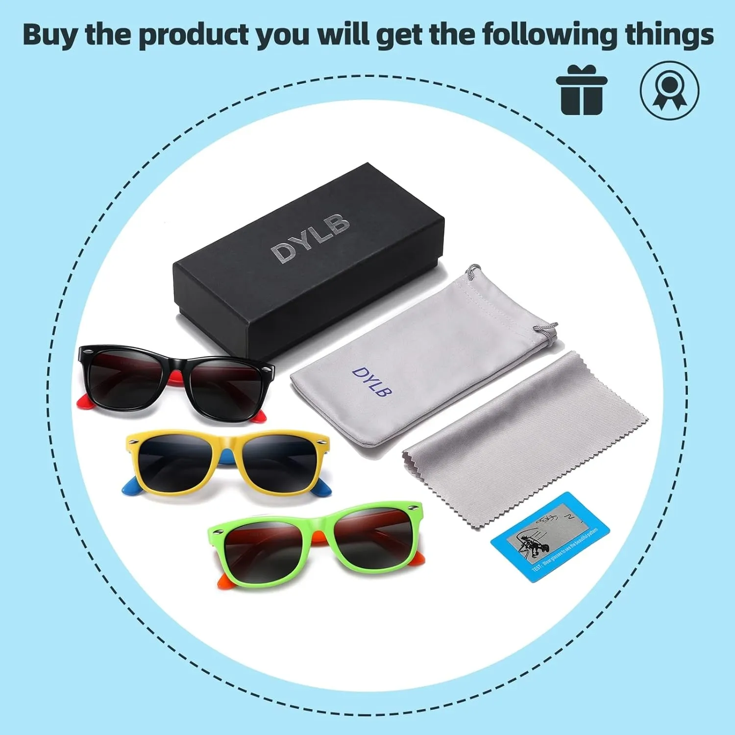 DYLB Kids Polarized Sunglasses for girls boys 3 Pack, Flexible TPEE Rubber Frame for Children Age 3-8.