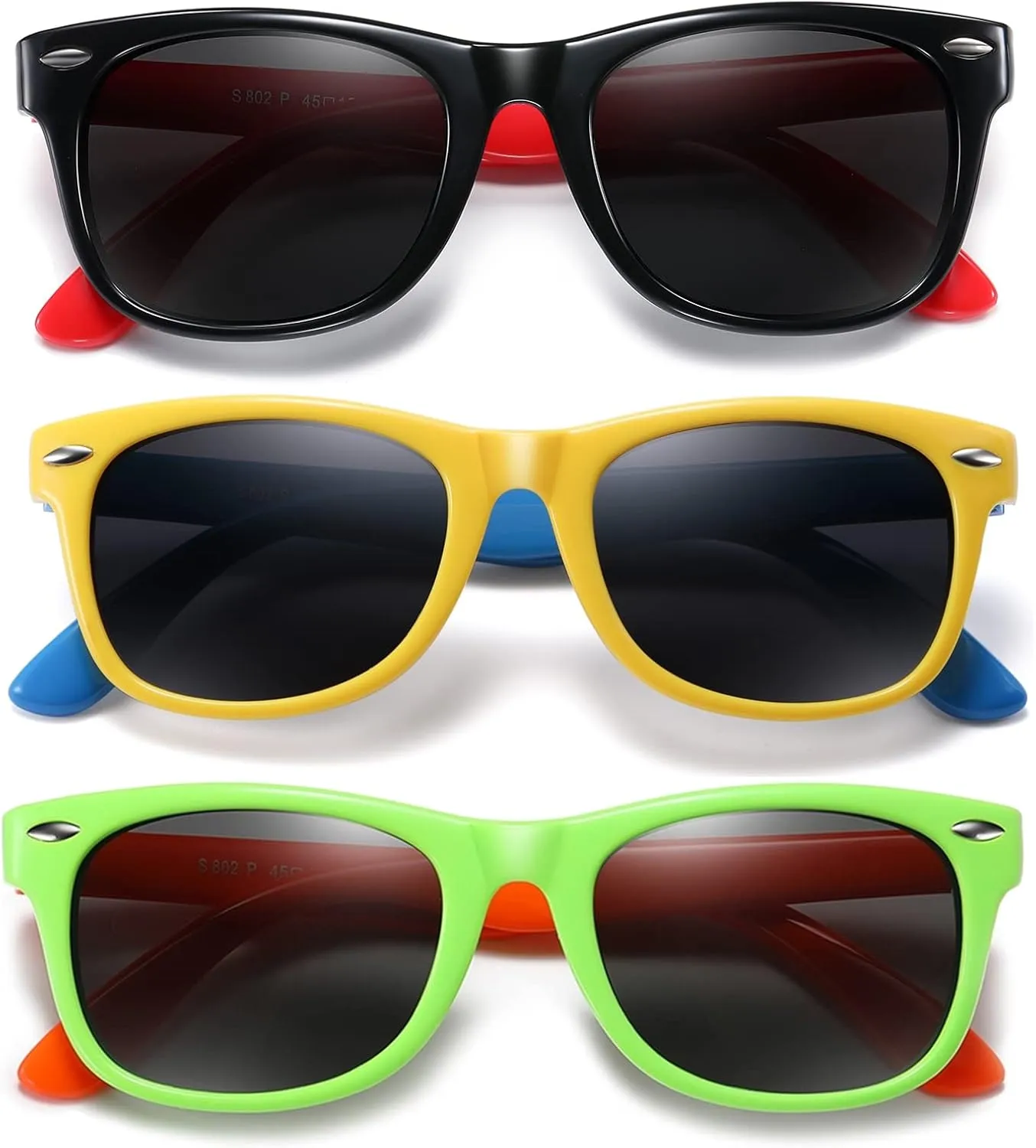 DYLB Kids Polarized Sunglasses for girls boys 3 Pack, Flexible TPEE Rubber Frame for Children Age 3-8.