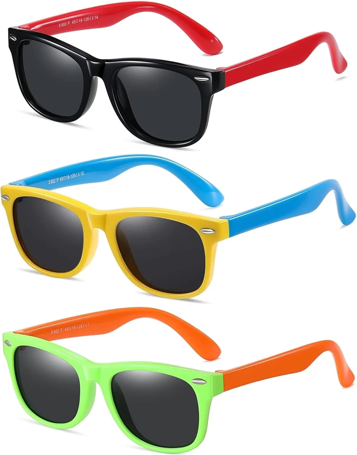 DYLB Kids Polarized Sunglasses for girls boys 3 Pack, Flexible TPEE Rubber Frame for Children Age 3-8.