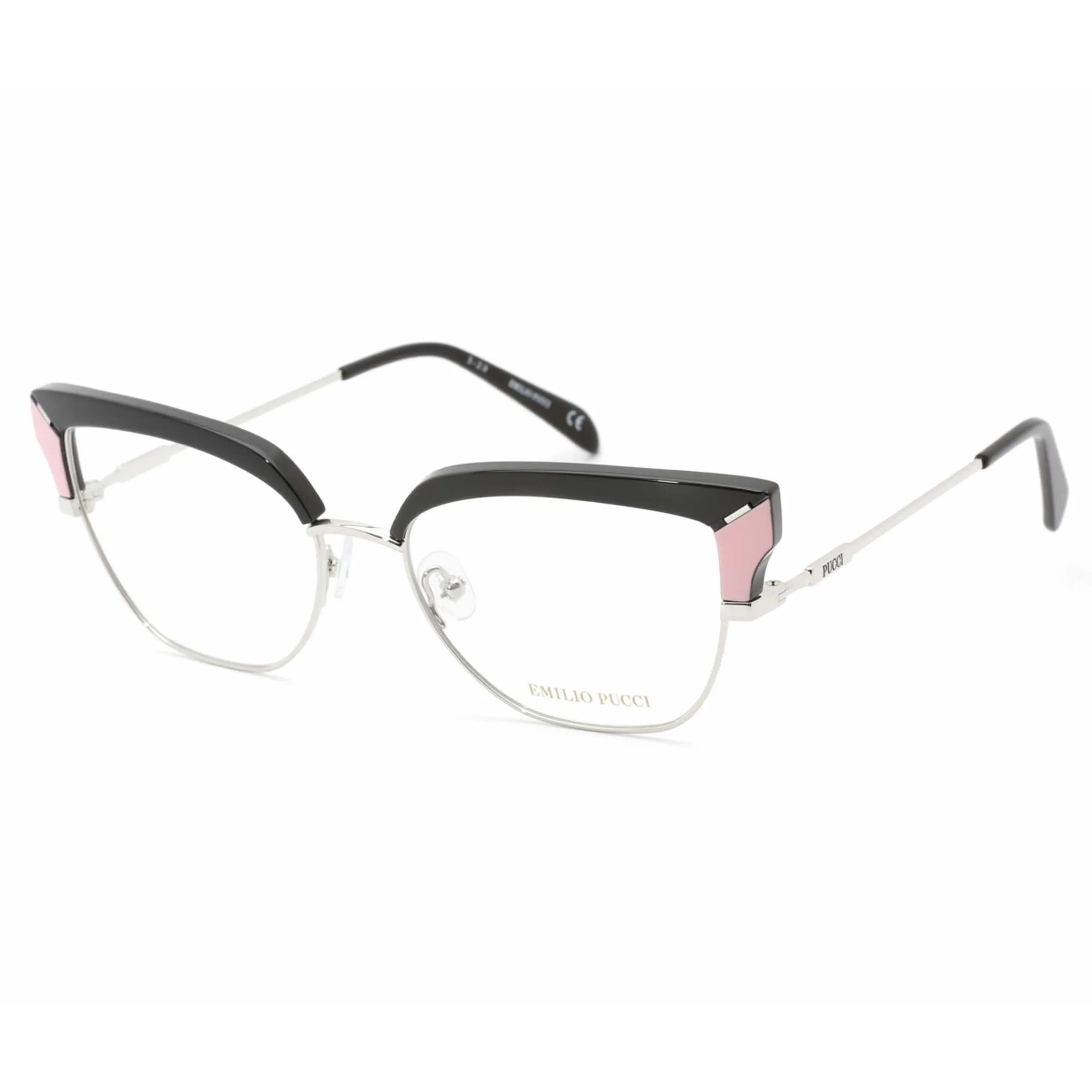 Emilio Pucci Women's Eyeglasses - Black/Silver Cat Eye Frame Demo Lens | EP5147 005