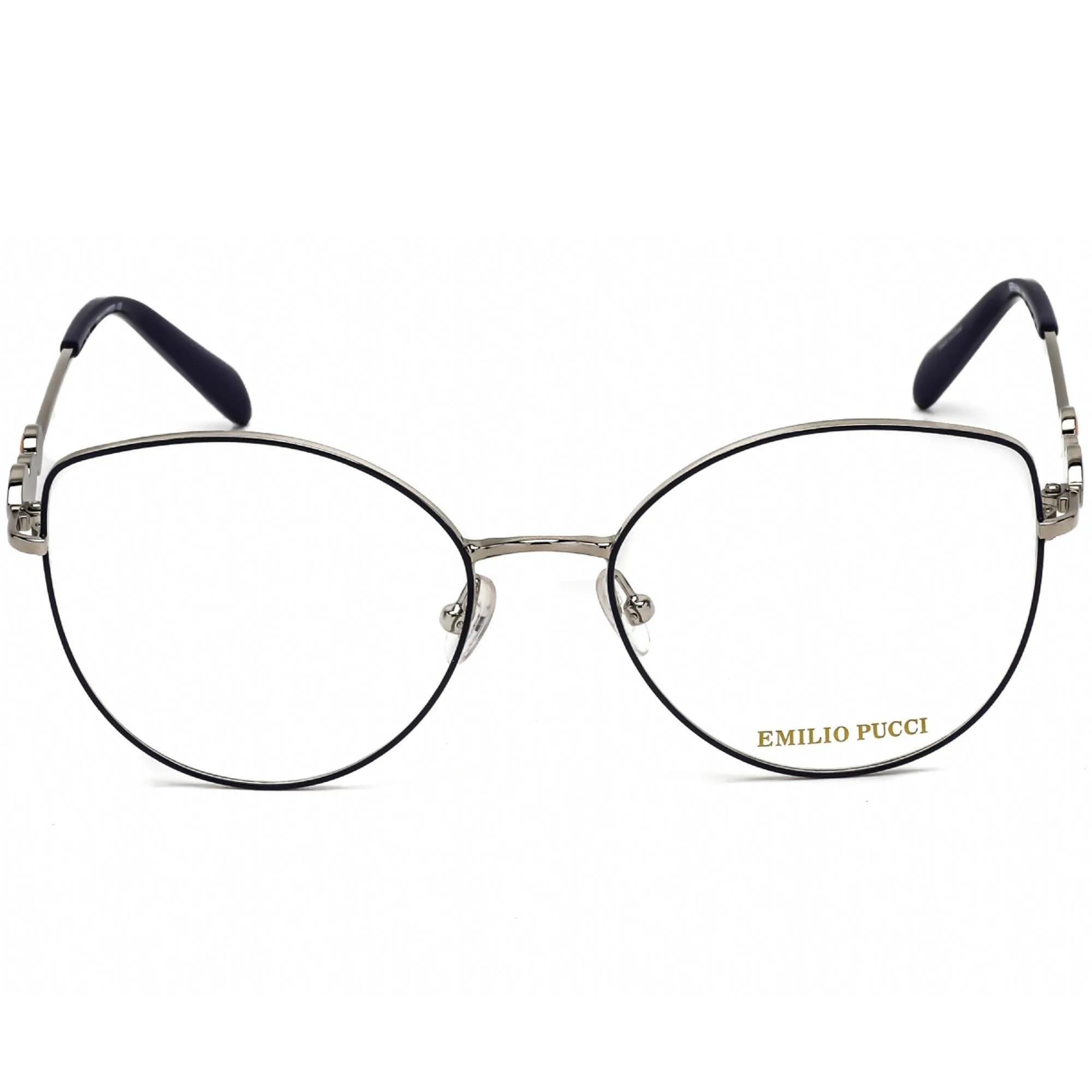 Emilio Pucci Women's Eyeglasses - Shiny Blue/Silver/Black Metal Frame | EP5144 090