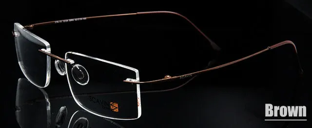 Esnbie Computer Rimless Titanium Glasses Frame Men Memory Eyeglass Frames 7 Colors Square Shape