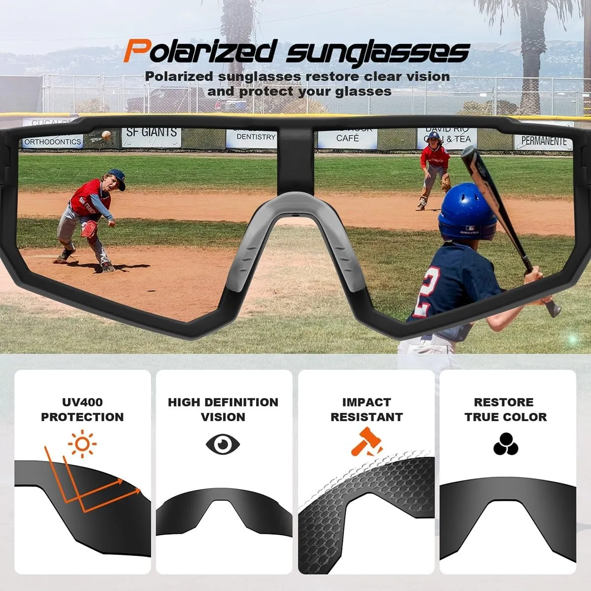 FAGUMA Kids Polarized Sports Sunglasses Youth Baseball Sunglasses Age 8-16 Boys Girls Softball Cycling UV400 Protection