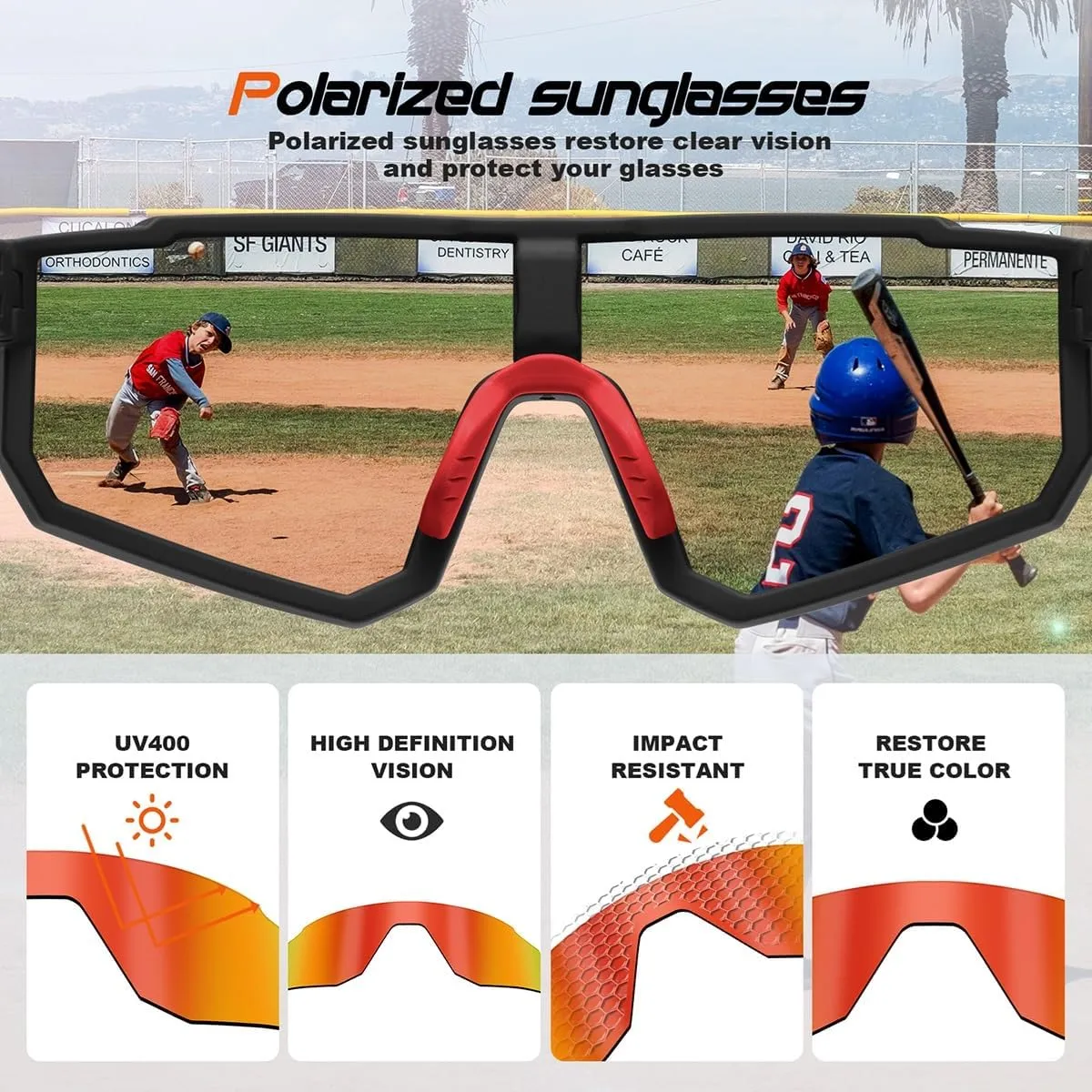 FAGUMA Kids Polarized Sports Sunglasses Youth Baseball Sunglasses Age 8-16 Boys Girls Softball Cycling UV400 Protection