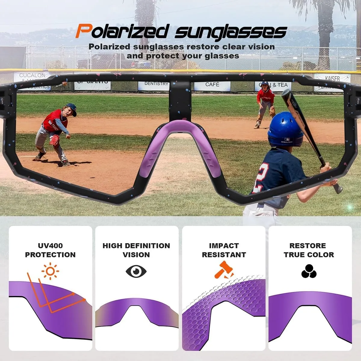 FAGUMA Kids Polarized Sports Sunglasses Youth Baseball Sunglasses Age 8-16 Boys Girls Softball Cycling UV400 Protection