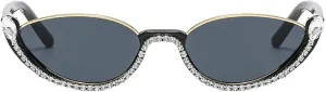 Fashion bling Rhinestone Cat Eye Sunglasses for Women Retro Narrow Cat-eye Diamond Sun Glasses Vintage Style Tinted Lens