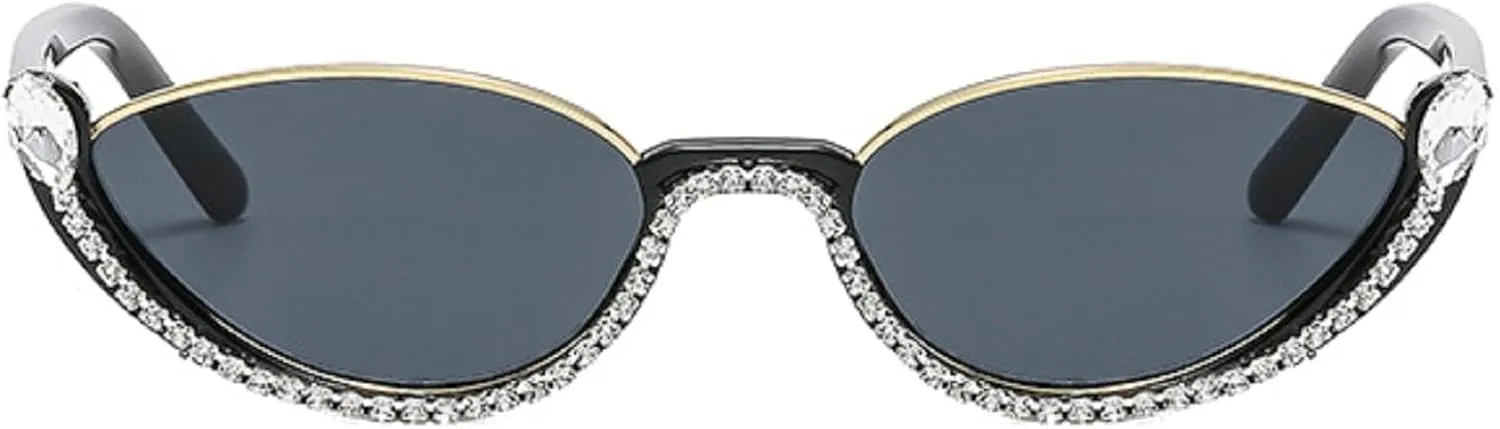 Fashion bling Rhinestone Cat Eye Sunglasses for Women Retro Narrow Cat-eye Diamond Sun Glasses Vintage Style Tinted Lens