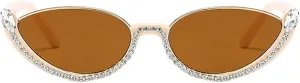 Fashion bling Rhinestone Cat Eye Sunglasses for Women Retro Narrow Cat-eye Diamond Sun Glasses Vintage Style Tinted Lens