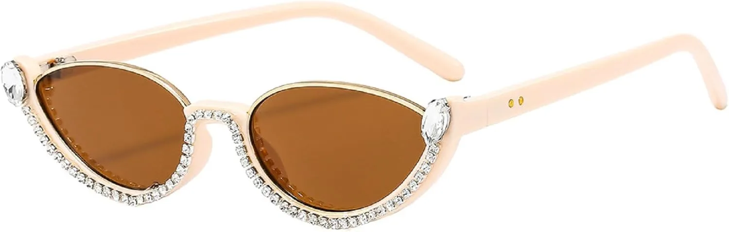 Fashion bling Rhinestone Cat Eye Sunglasses for Women Retro Narrow Cat-eye Diamond Sun Glasses Vintage Style Tinted Lens