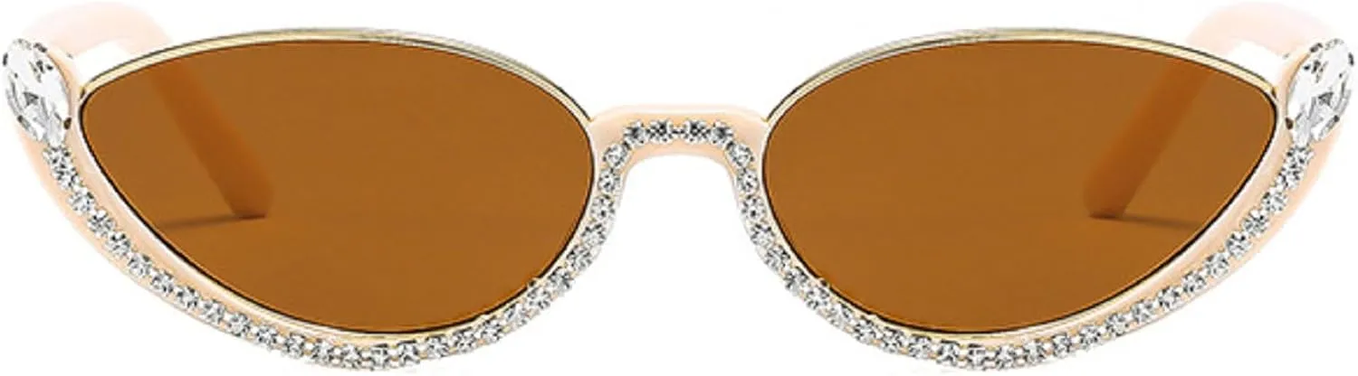 Fashion bling Rhinestone Cat Eye Sunglasses for Women Retro Narrow Cat-eye Diamond Sun Glasses Vintage Style Tinted Lens