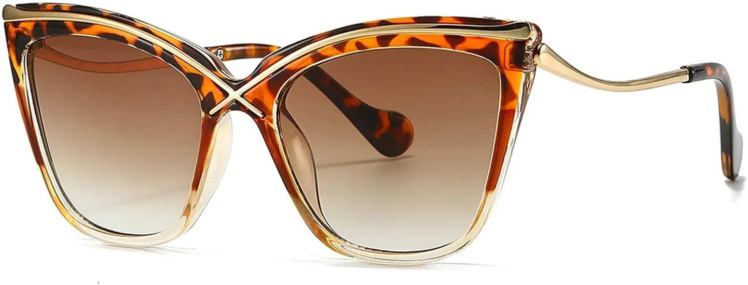 Fashion Cat Eye Sunglasses for Women Vintage Gradation Brown Green Shades Womne Luxury Sun Glasses UV400 Eyewear