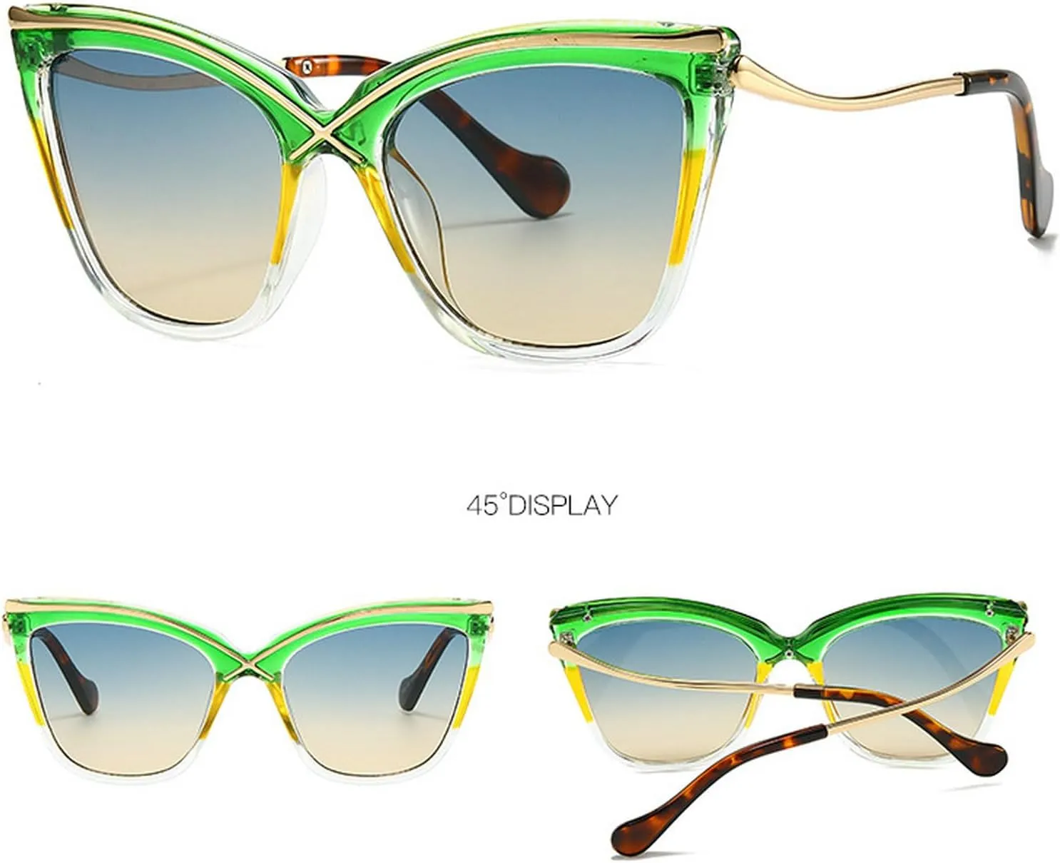 Fashion Cat Eye Sunglasses for Women Vintage Gradation Brown Green Shades Womne Luxury Sun Glasses UV400 Eyewear