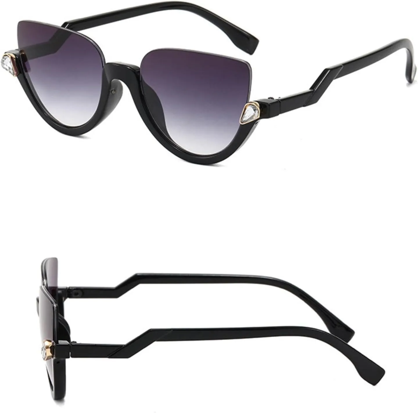 Fashion Half Frame Cat Eye Luxury Diamond Sunglasses Women Gradient Mirror Eyewear Vintage Men