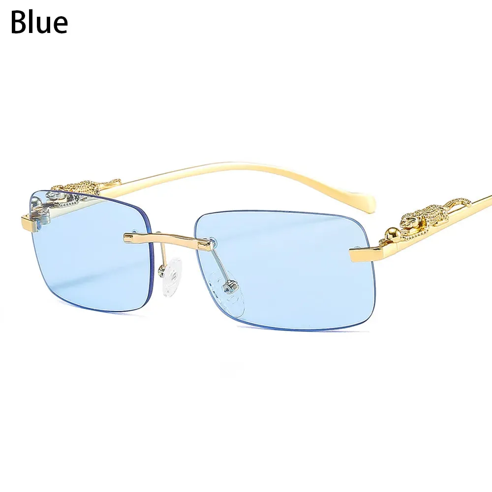 Fashion Retro Rimless Rectangle Sunglasses Cheetah Decoration Eyewear Ocean Lens Sun Glasses Women Men Sun Glasses Shades UV400