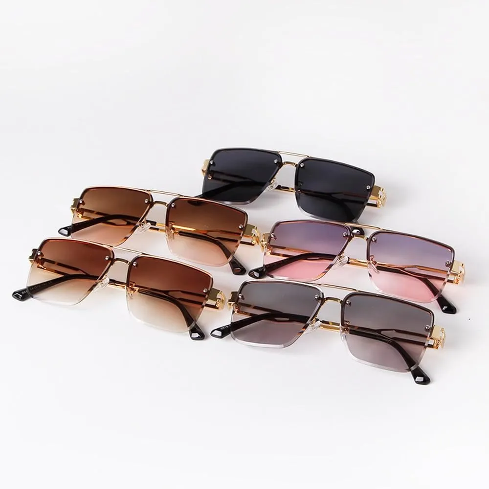 Fashion Rivet Rimless Sunglasses Women Men Classic Gradient Lens Sunglasses