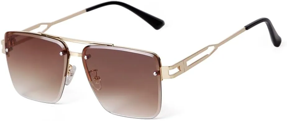 Fashion Rivet Rimless Sunglasses Women Men Classic Gradient Lens Sunglasses