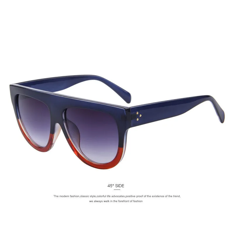 Fashion Women Big Frame Sunglasses Classic Brand Designer Rivet Shades Flat Top Oversize Shield Shape Glasses UV400
