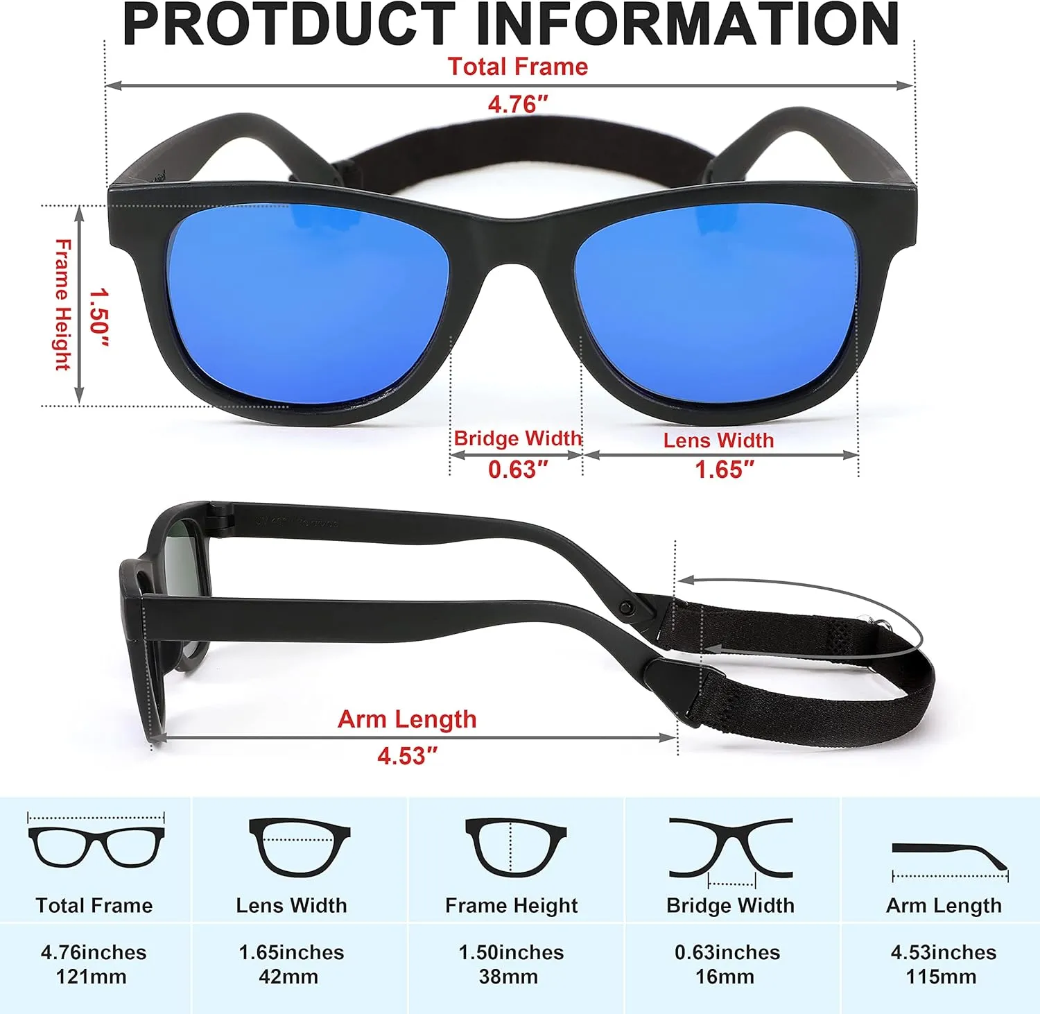 FEISEDY Kids Polarized Sunglasses Toddler Sunglasses Flexible Frame with Strap for Baby Girls Boys Age 2-8 B2352