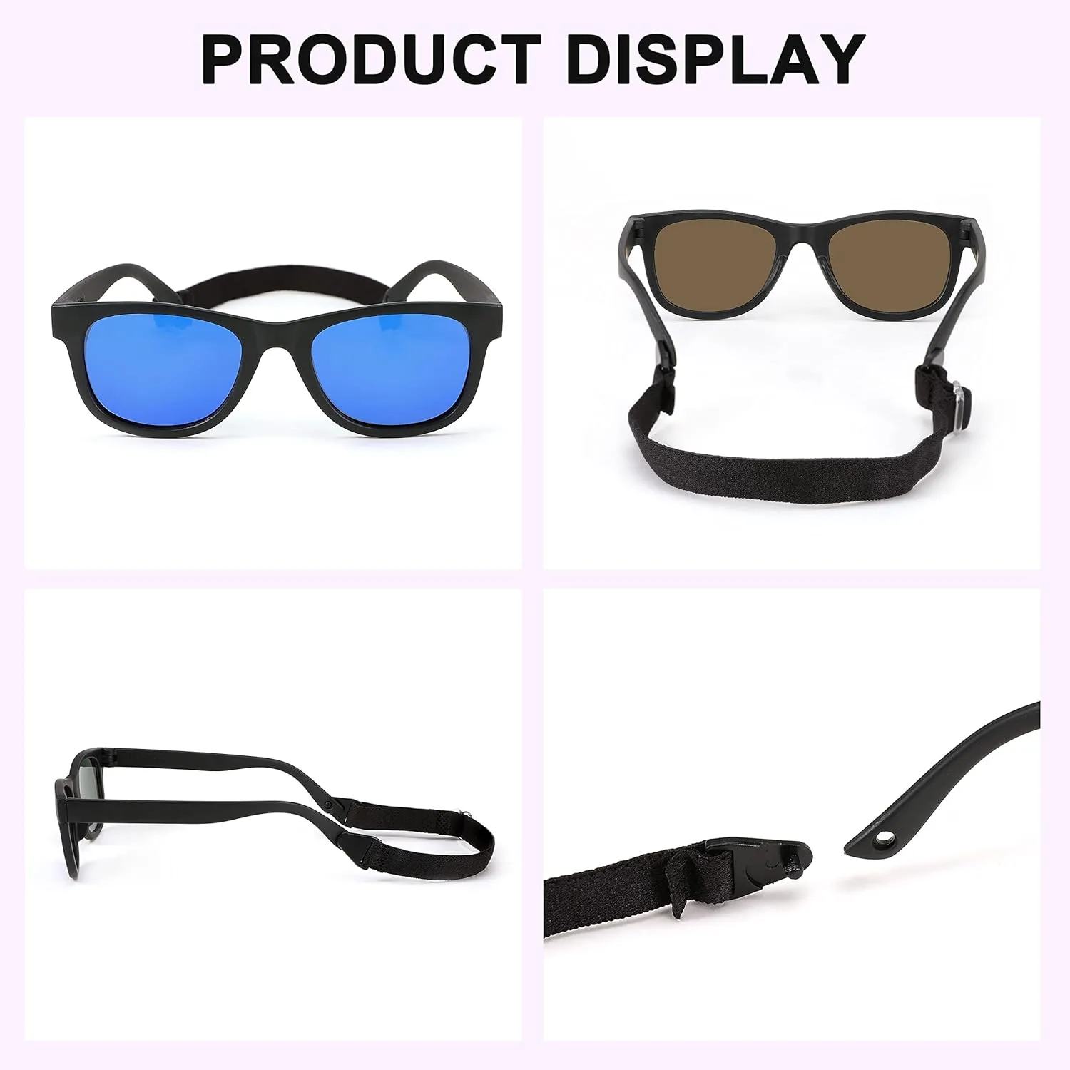FEISEDY Kids Polarized Sunglasses Toddler Sunglasses Flexible Frame with Strap for Baby Girls Boys Age 2-8 B2352