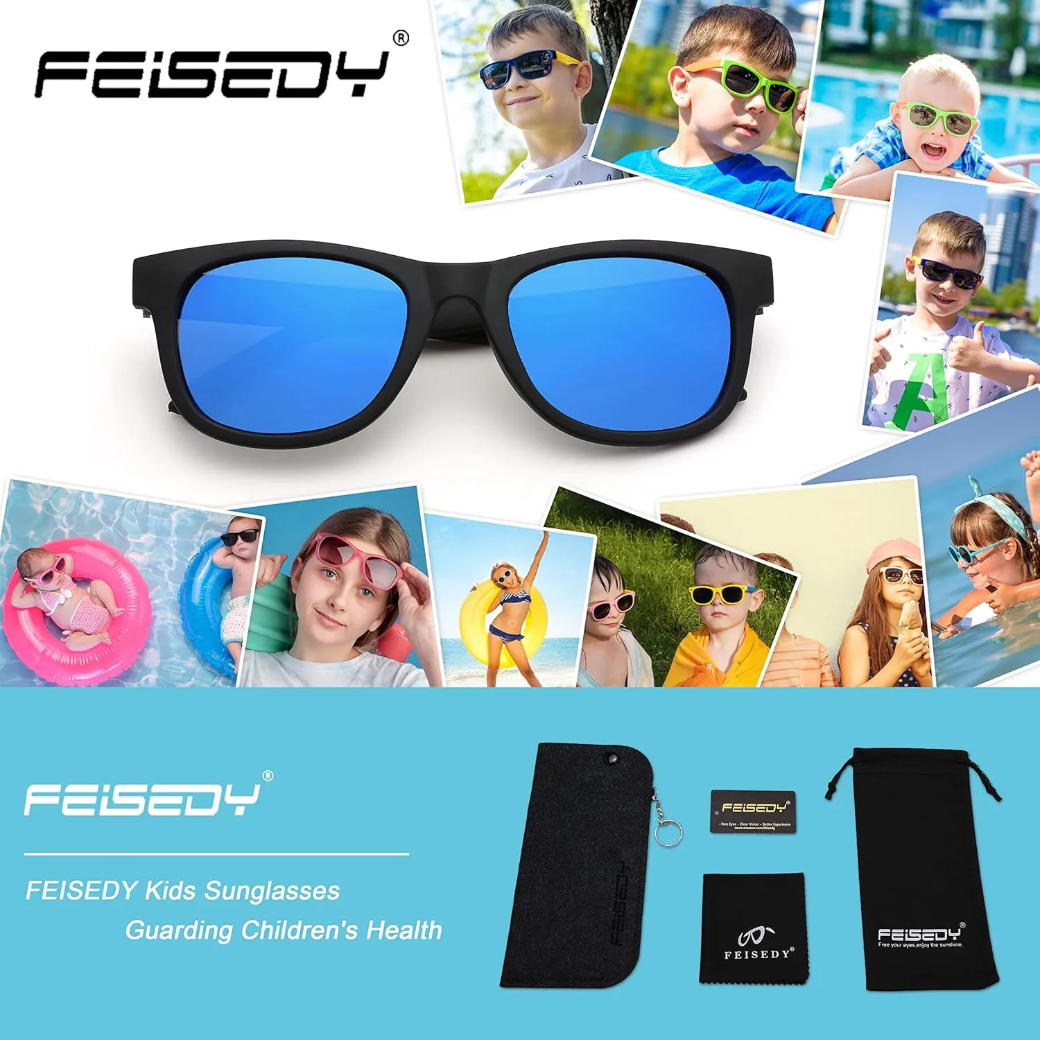 FEISEDY Kids Polarized Sunglasses Toddler Sunglasses Flexible Frame with Strap for Baby Girls Boys Age 2-8 B2352