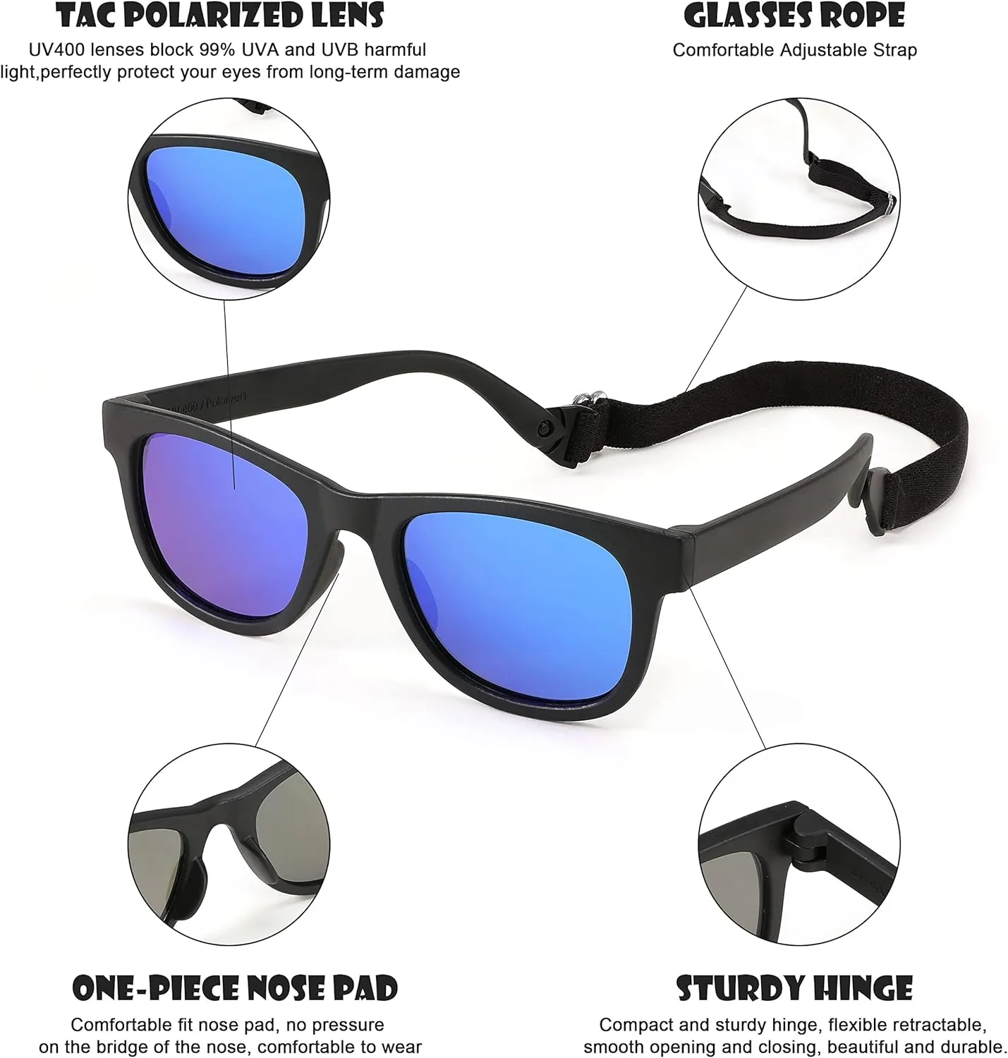 FEISEDY Kids Polarized Sunglasses Toddler Sunglasses Flexible Frame with Strap for Baby Girls Boys Age 2-8 B2352