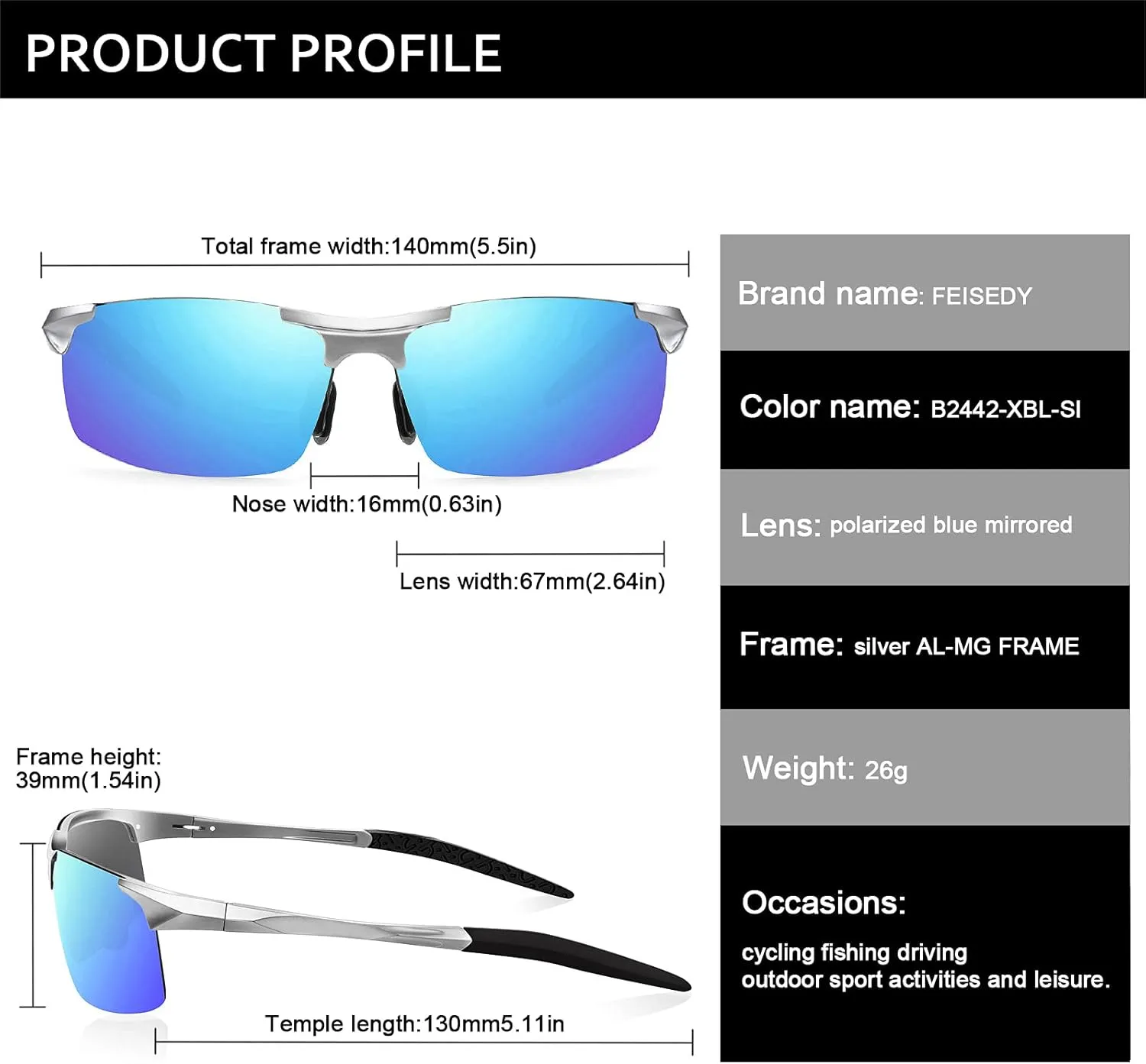 FEISEDY Mens Sports Polarized Sunglasses UV Protection Sunglasses for Men Cycling Driving B2442