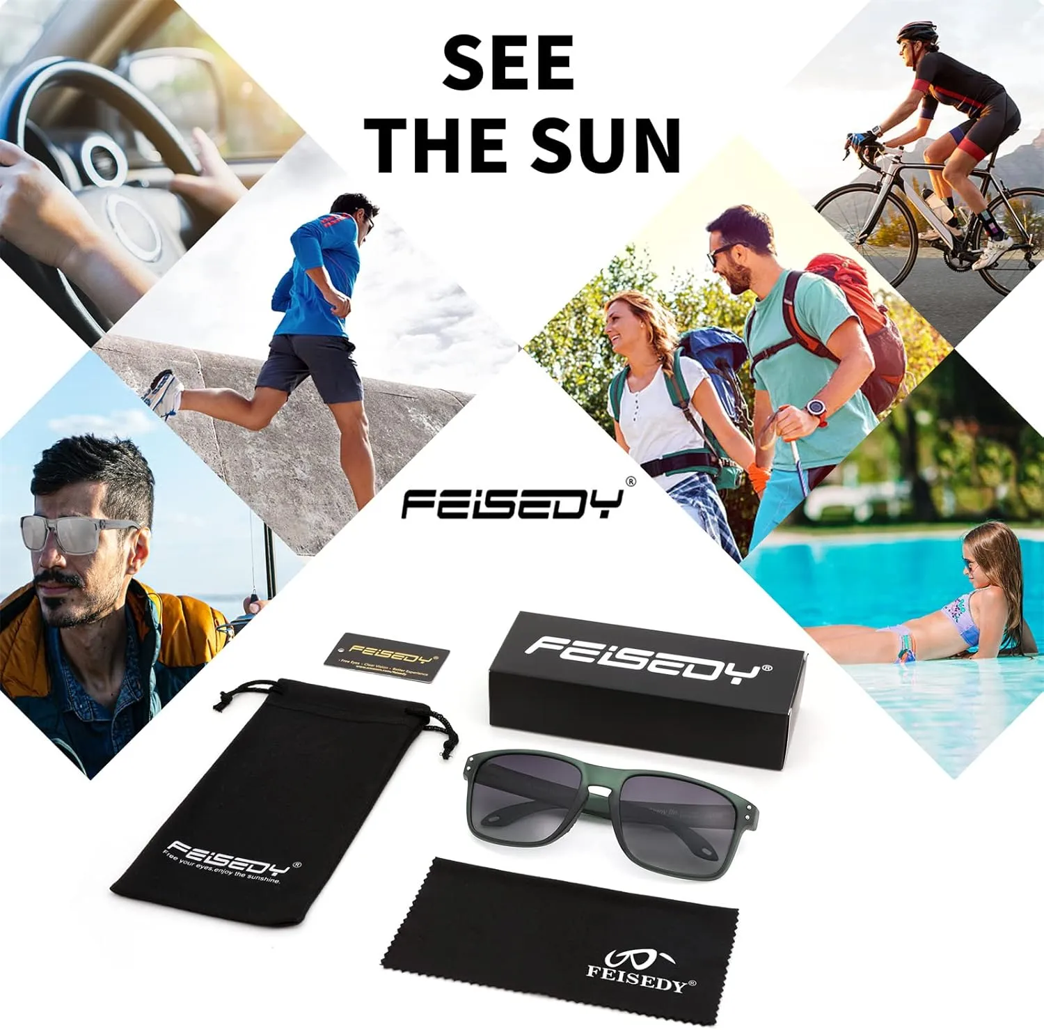 FEISEDY Polarized Sports Sunglasses for Men Women, Classic Fishing Driving Cycling Goggles, UV400 Protection B2234