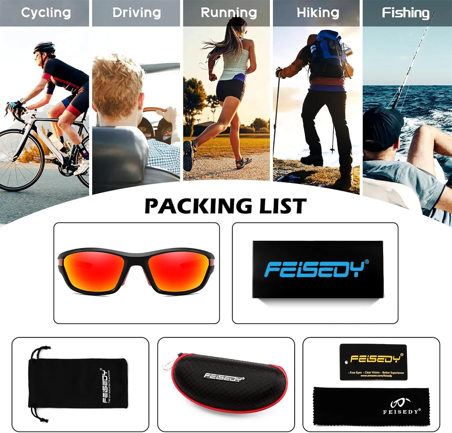 FEISEDY Polarized Sports Sunglasses for Men Women Youth Baseball Running Cycling Fishing TAC Glasses UV400 B0150