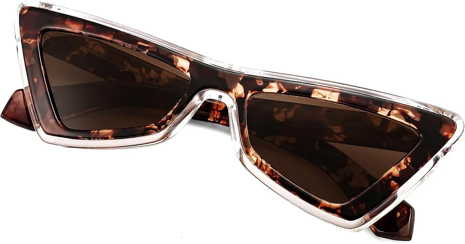 FEISEDY Small Sunglasses for Women Vintage Square Cat Eye Fashion 70s 90s Thick Frame UV Protection Eyewear B0007