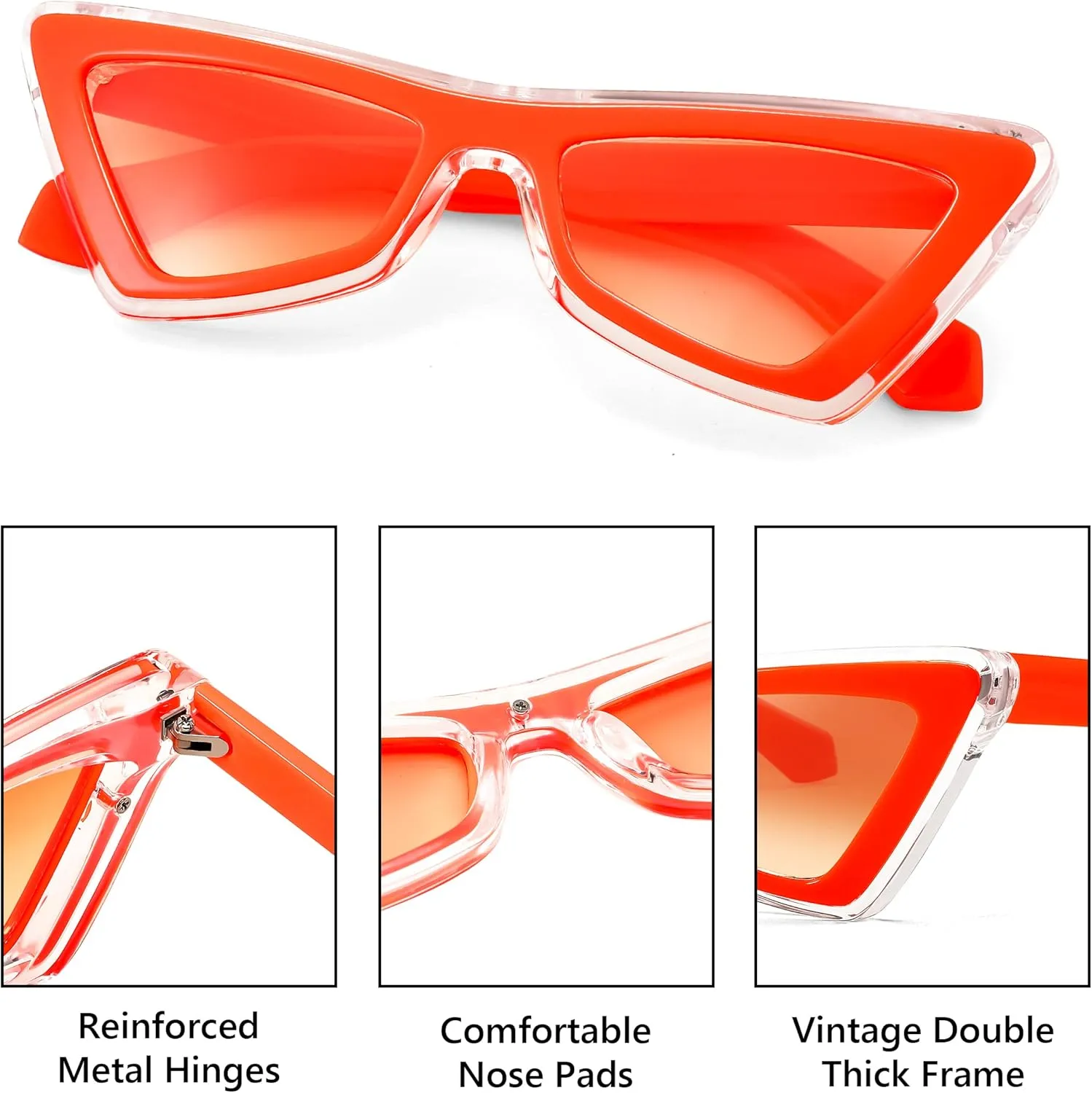 FEISEDY Small Sunglasses for Women Vintage Square Cat Eye Fashion 70s 90s Thick Frame UV Protection Eyewear B0007