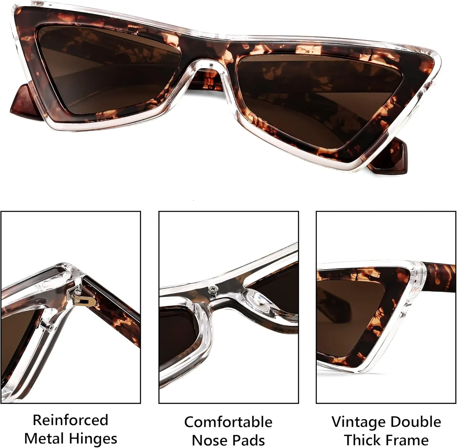 FEISEDY Small Sunglasses for Women Vintage Square Cat Eye Fashion 70s 90s Thick Frame UV Protection Eyewear B0007