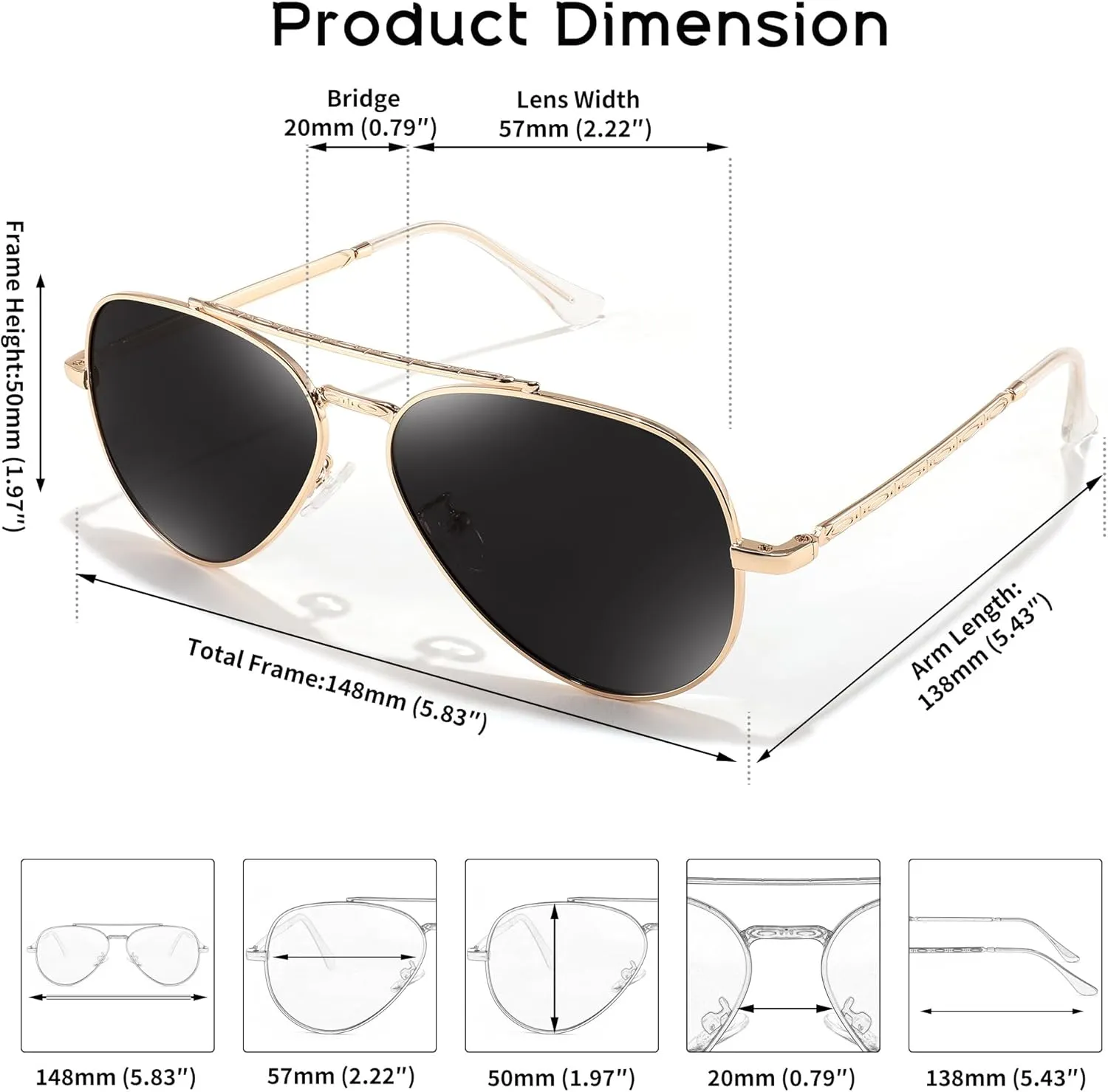 FEISEDY Sunglasses Womens, Aviator Polarized Men, Classic Metal Frame Pilot Shades B9113