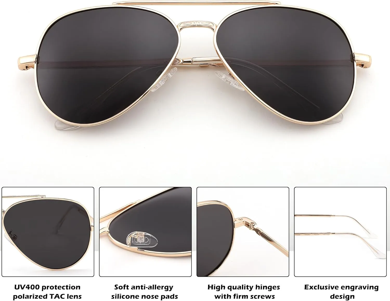 FEISEDY Sunglasses Womens, Aviator Polarized Men, Classic Metal Frame Pilot Shades B9113