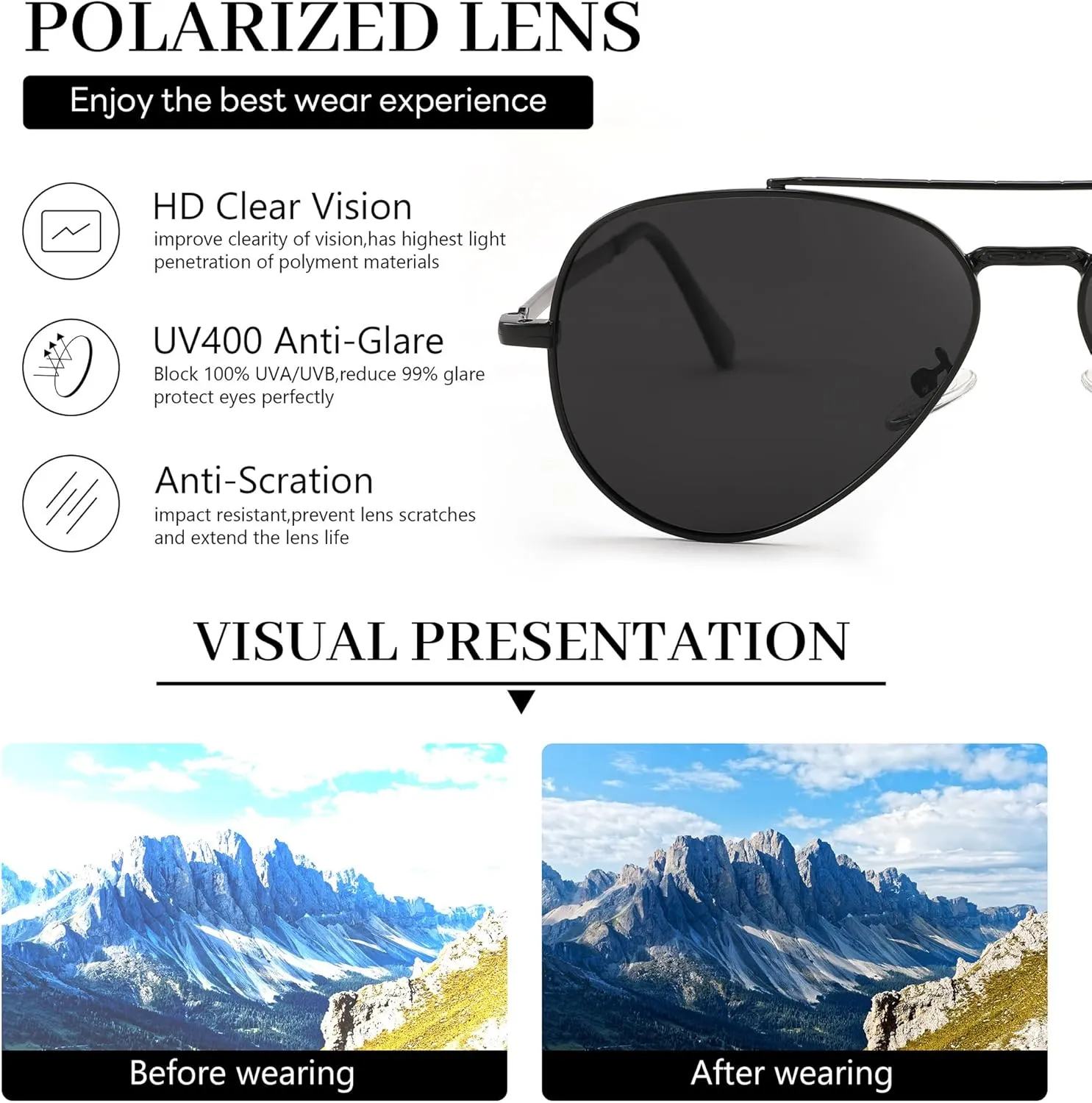 FEISEDY Sunglasses Womens, Aviator Polarized Men, Classic Metal Frame Pilot Shades B9113