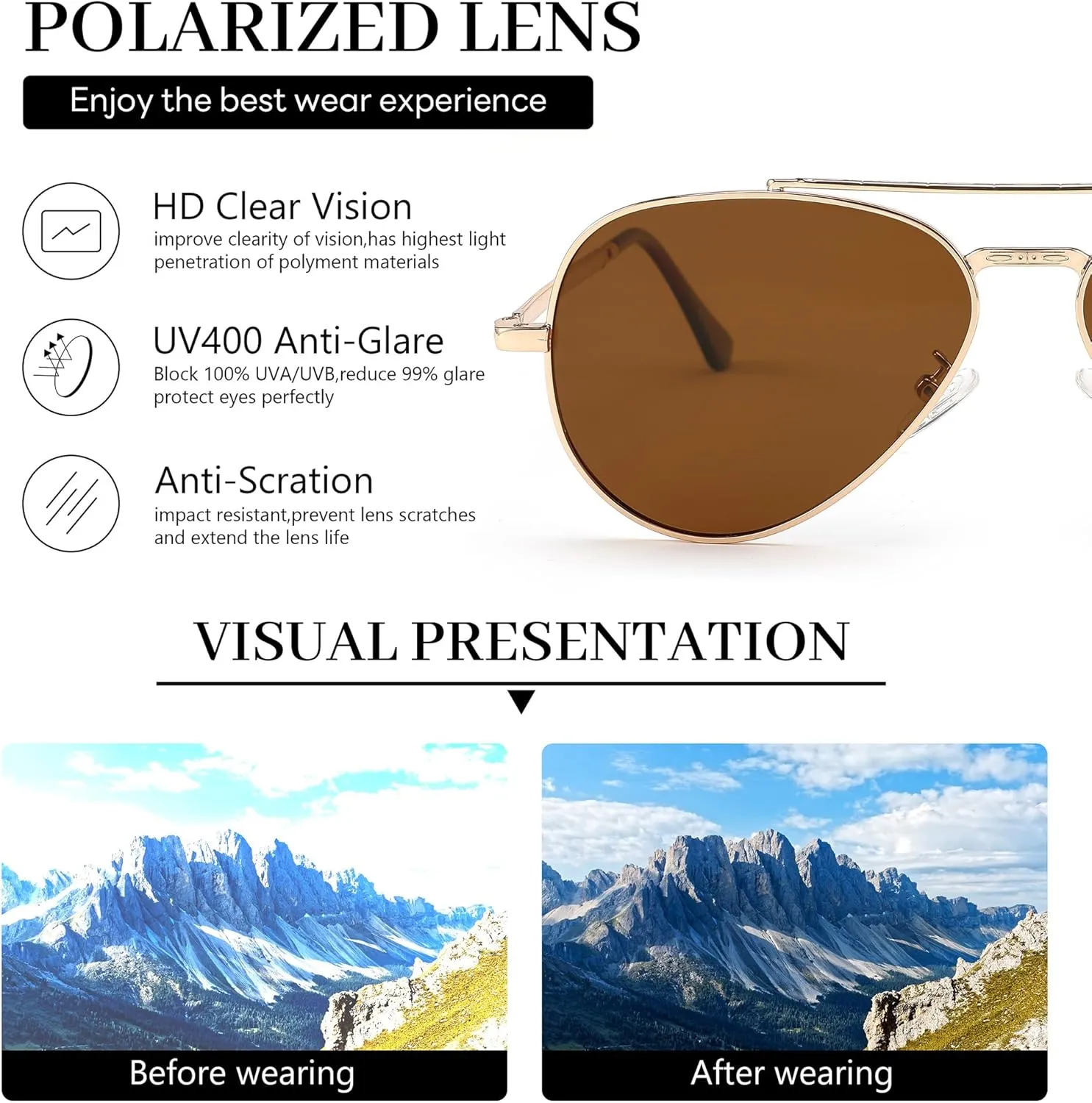 FEISEDY Sunglasses Womens, Aviator Polarized Men, Classic Metal Frame Pilot Shades B9113