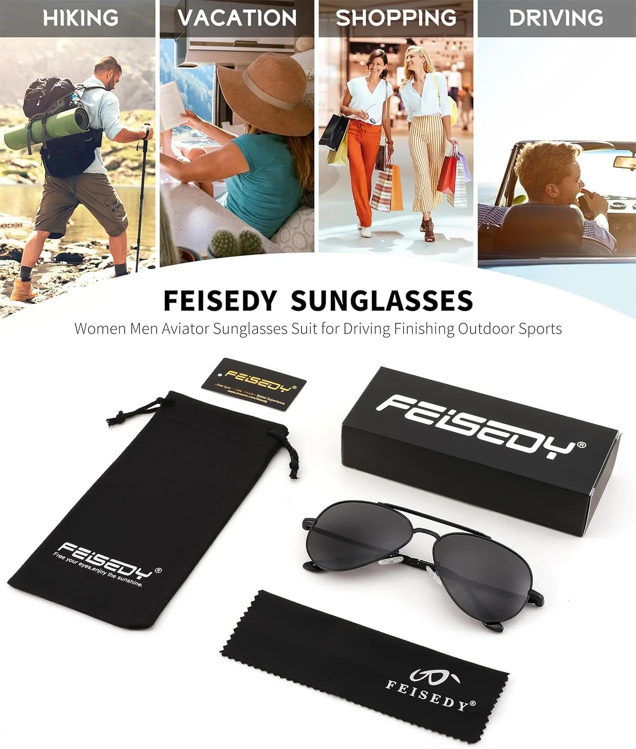 FEISEDY Sunglasses Womens, Aviator Polarized Men, Classic Metal Frame Pilot Shades B9113