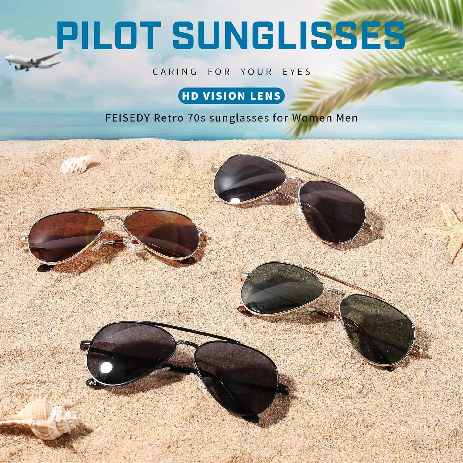 FEISEDY Sunglasses Womens, Aviator Polarized Men, Classic Metal Frame Pilot Shades B9113