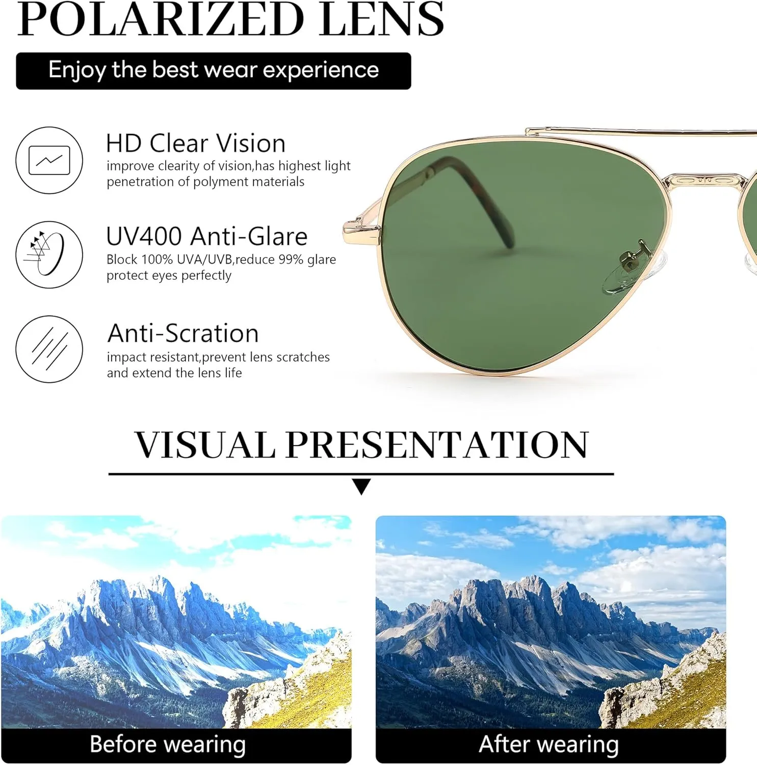 FEISEDY Sunglasses Womens, Aviator Polarized Men, Classic Metal Frame Pilot Shades B9113