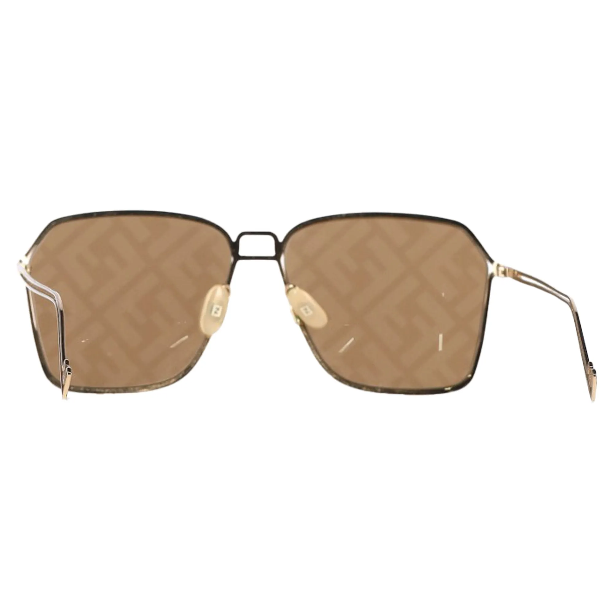 Fendi Rectangle-Shape Logo Lens Sunglasses in Brown Metal