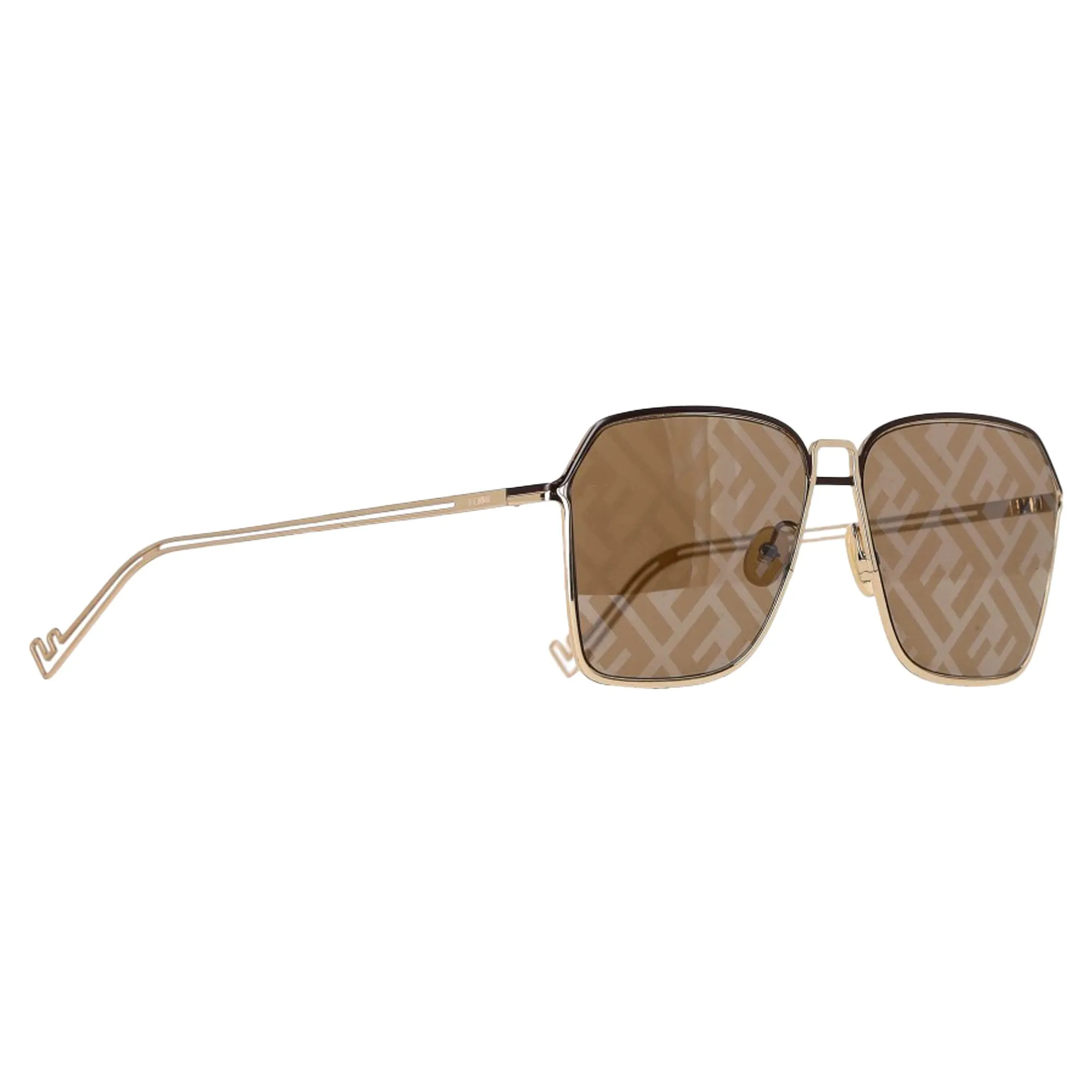 Fendi Rectangle-Shape Logo Lens Sunglasses in Brown Metal