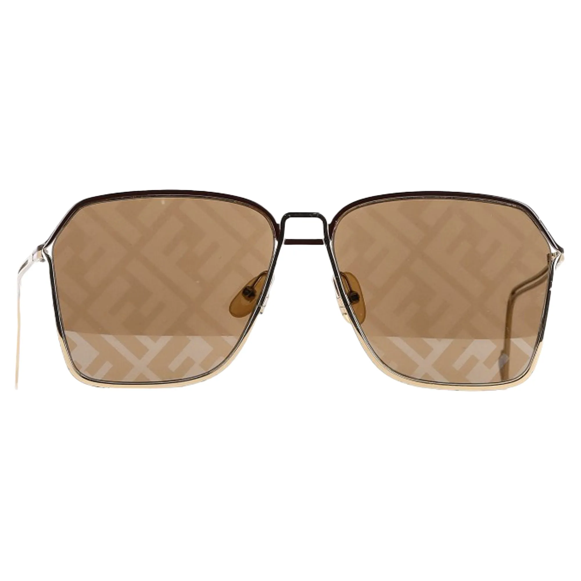 Fendi Rectangle-Shape Logo Lens Sunglasses in Brown Metal