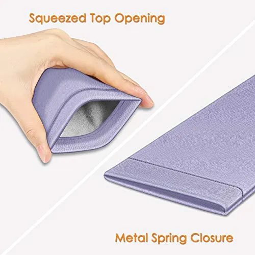 Fintie Eyeglasses Pouch with Cleaning Cloth, Portable Squeeze Top Vegan Leather Soft Glasses Case Anti-Scratch Sunglasses Bag, Lilac Purple